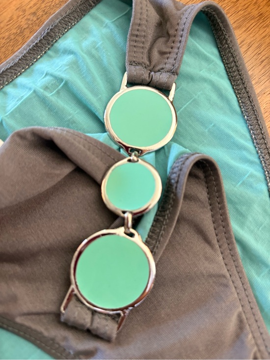 Radio Fiji Other - Women's Green and Taupe Bikini Top with Decorative Rings